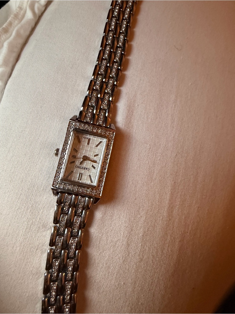 Silver-Tone Crystal Rectangular Bracelet Watch